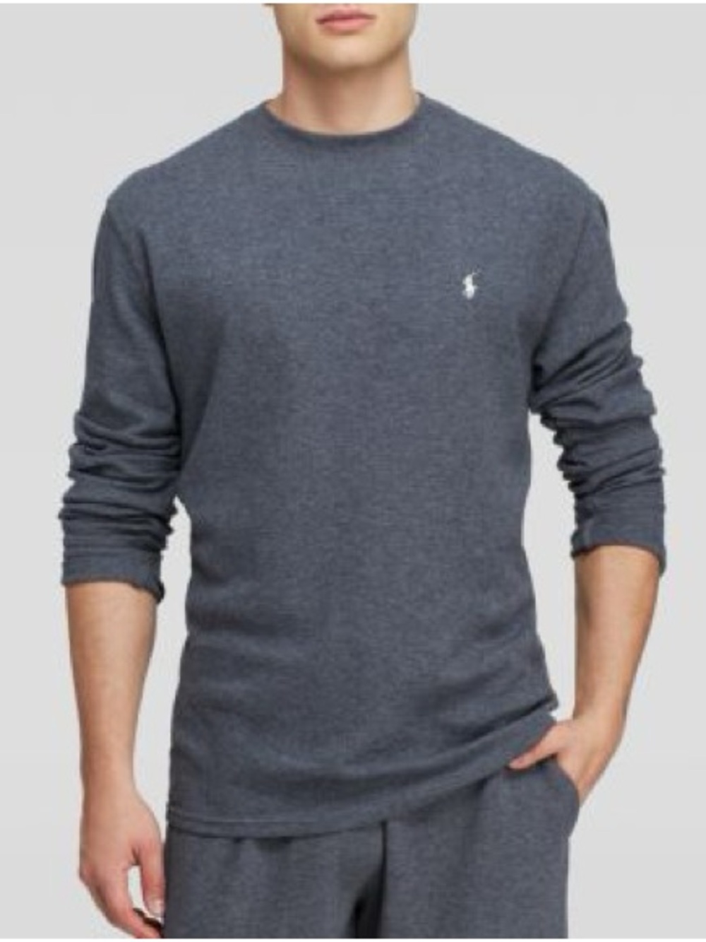 Ralph Lauren Charcoalt Crewneck Long Sleeve Waffle Thermal Shirt